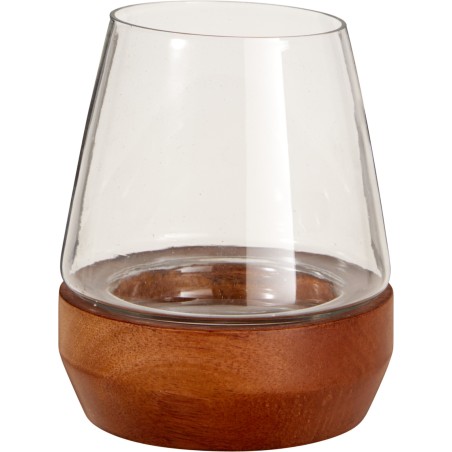 PHOTOPHORE VERRE & BOIS H12CM les 4P