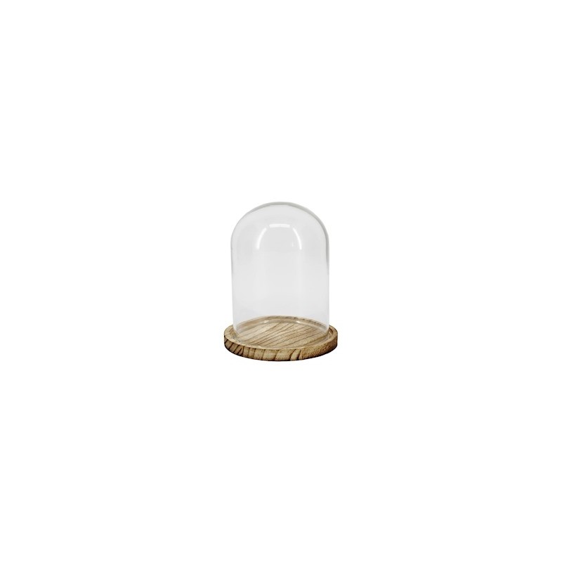 VERRE CLOCHE SUR PLATEAU BOIS Diam.10 H13.5CM les 6P