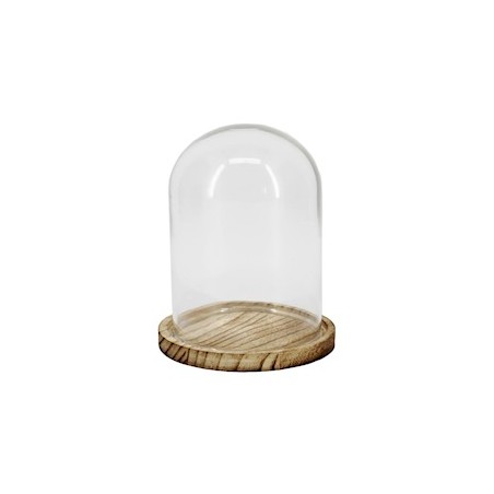 VERRE CLOCHE SUR PLATEAU BOIS Diam.10 H13.5CM les 6P