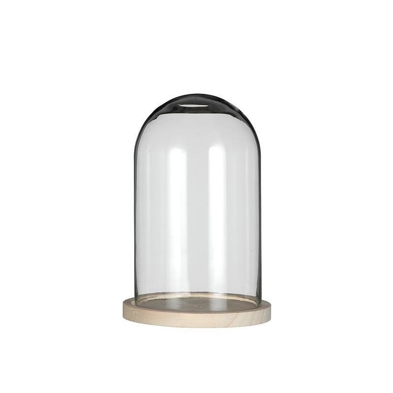VERRE CLOCHE SUR PLATEAU BOIS Diam.14 H14CM la pièce