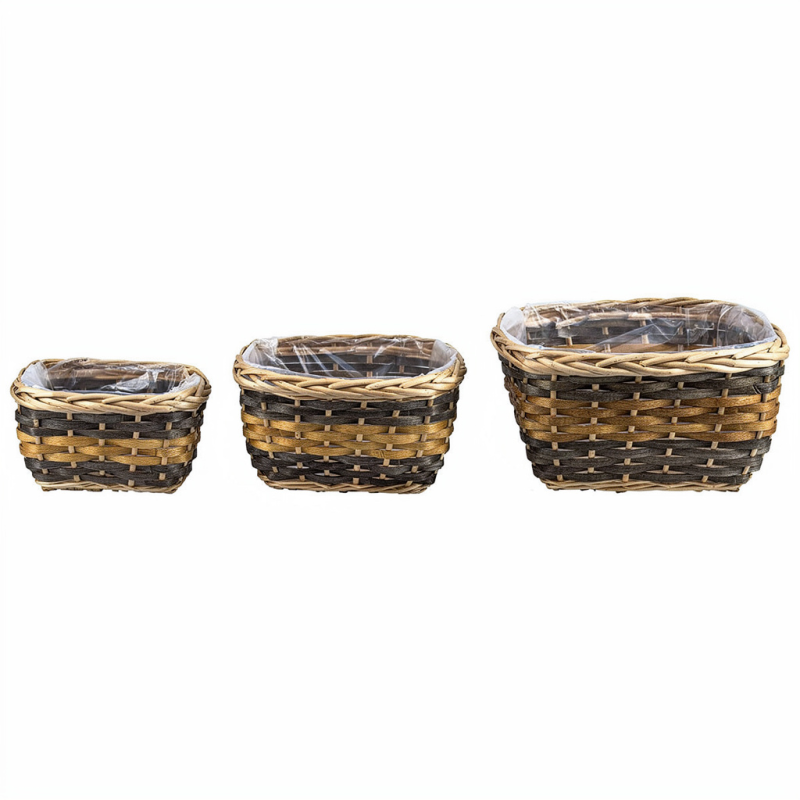 PANIER ROTIN RECTANGLE JAUNE/GRIS L20 A 30CM SET 3 P