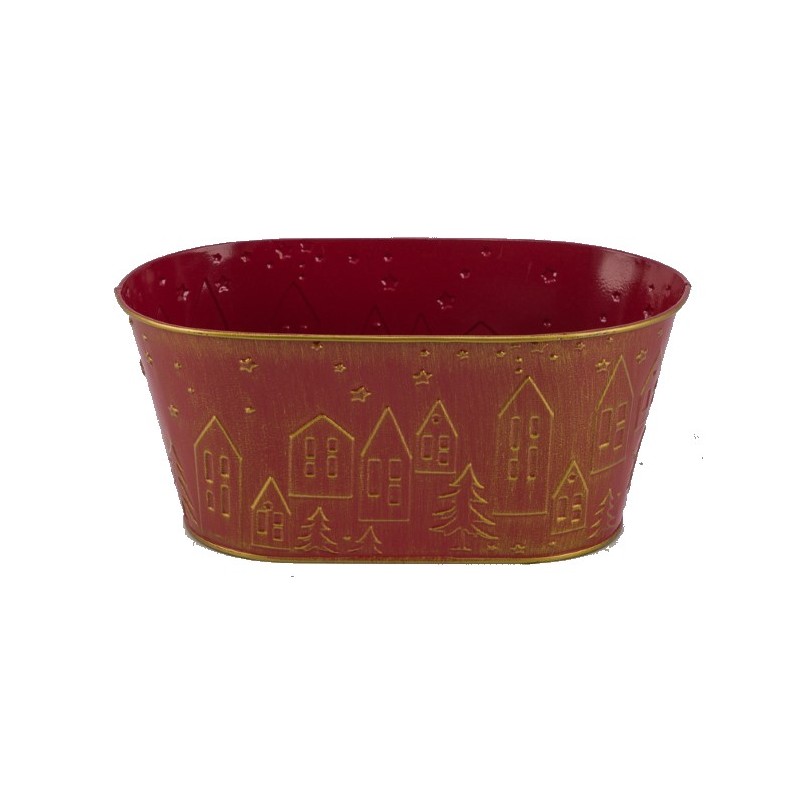ZINC-JARDINIERE MAISON ROUGE 26X14CM les 8P