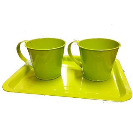 ZINC-TASSE/2 sur PLATEAU blanc & vert /1P