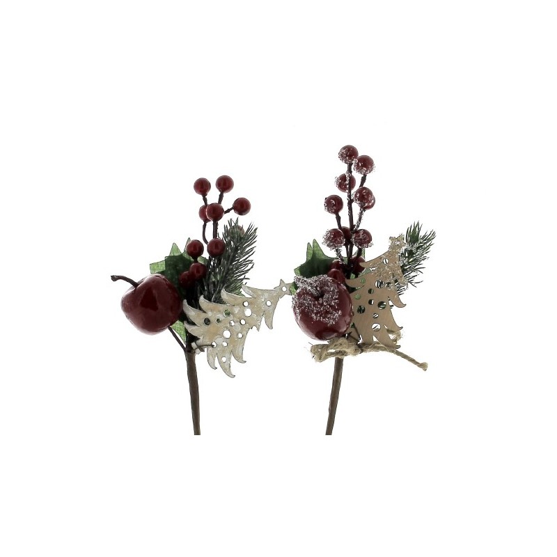 PIQUET DE NOEL "SAPIN ET POMME GIVRE" les 12P