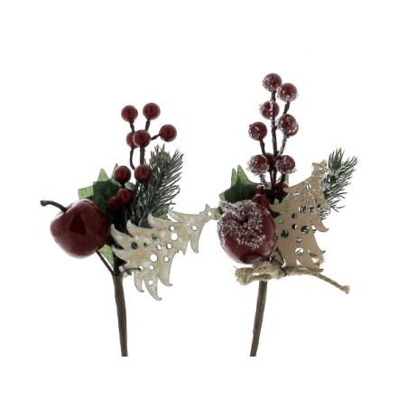 PIQUET DE NOEL "SAPIN ET POMME GIVRE" les 12P