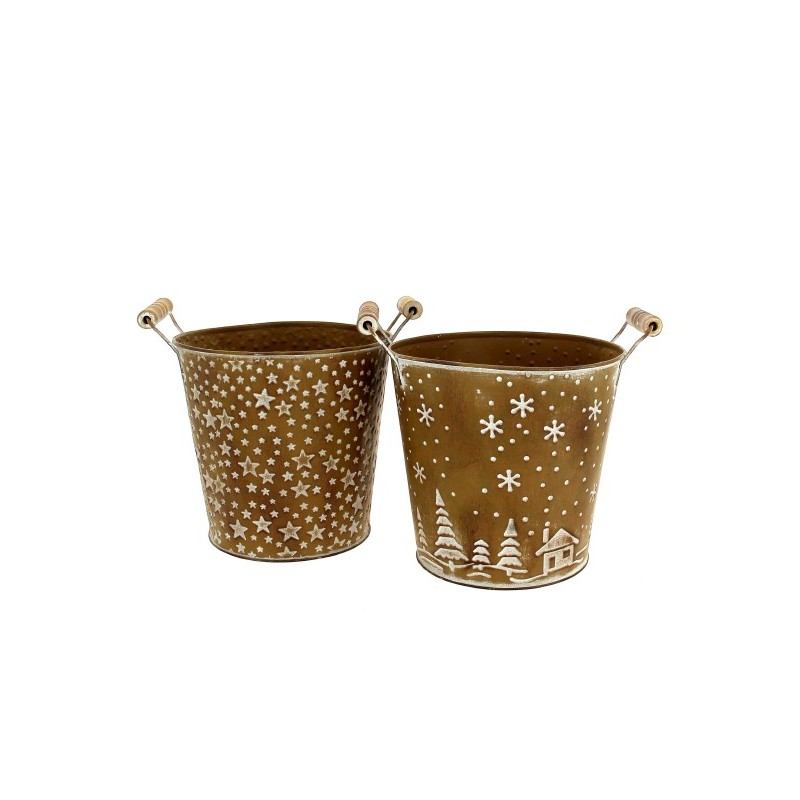 ZINC-POT BRUN DECOR NOEL BLANC 018 H17CM les 6P
