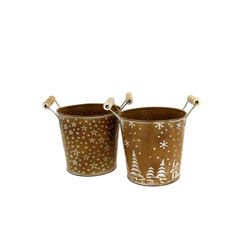ZINC-POT BRUN DECO NOEL BLANC 014 H13CM les 12P