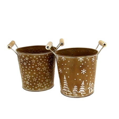 ZINC-POT BRUN DECOR NOEL BLANC 010 H09CM les 12P