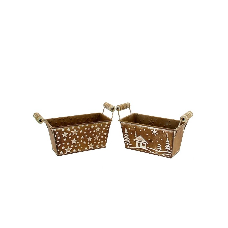 ZINC-JARDINIERE BRUN DECOR BLANC 15X7.5 H08CM les 12P