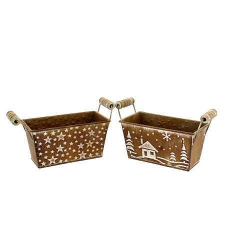 ZINC-JARDINIERE BRUN DECOR BLANC 15X7.5 H08CM les 12P