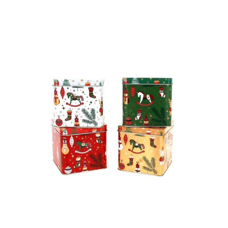 ZINC-BOITE NOEL "cheval bascule" 10.5x10.5 H10CM les 4P