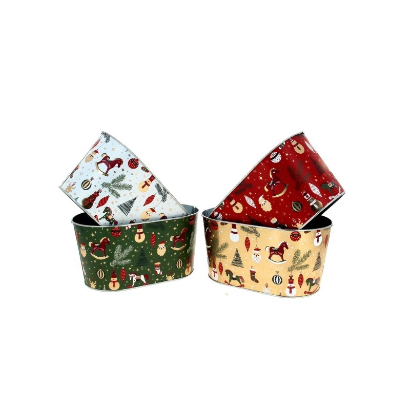 ZINC-JARDINIERE NOEL "cheval bascule" 22.5X13.5 H11.5CM les 8P