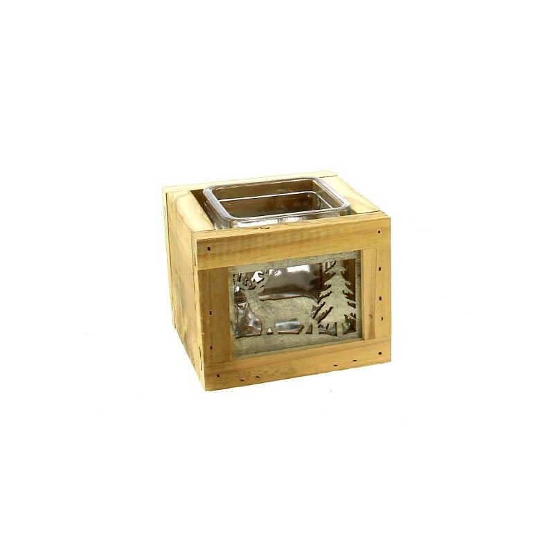 CUBE VERRE CADRE BOIS & ZINC 11X11 H08.5CM pièce