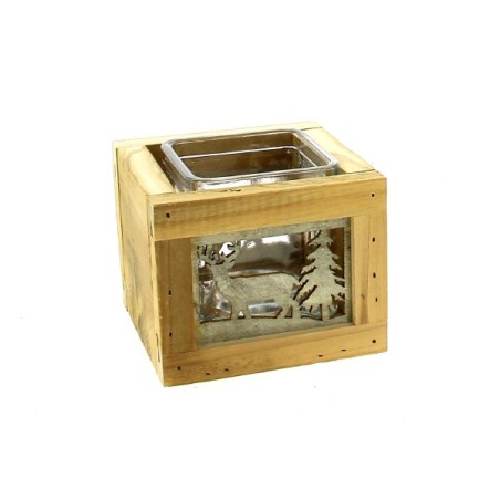 CUBE VERRE CADRE BOIS & ZINC 11X11 H08.5CM pièce