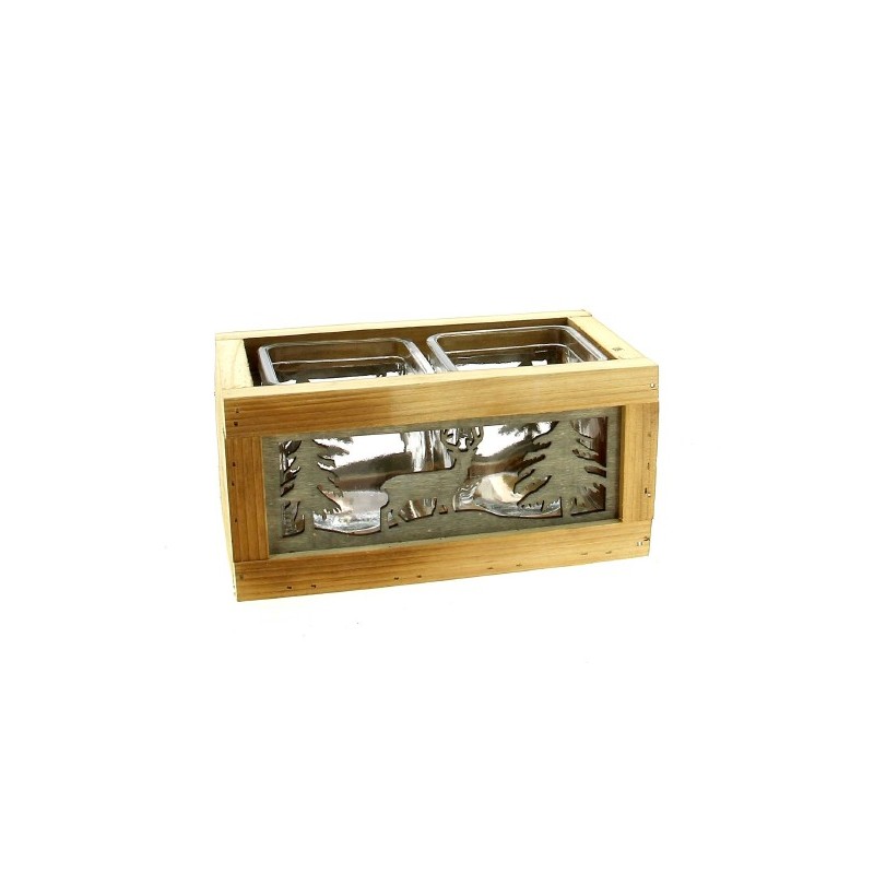 CUBE VERRE/2 CADRE BOIS & ZINC 18.5X10.5 H8.5CM pièce