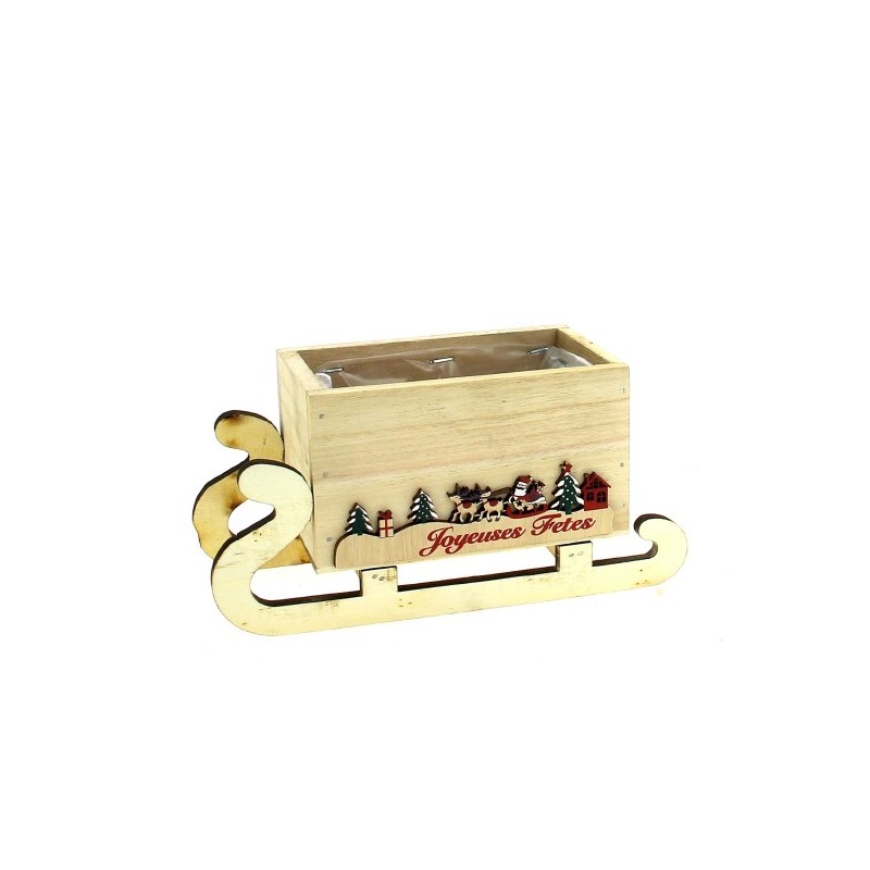 LUGE BOIS "JOYEUSES FETES" 20X7.5 H6.5CM pièce