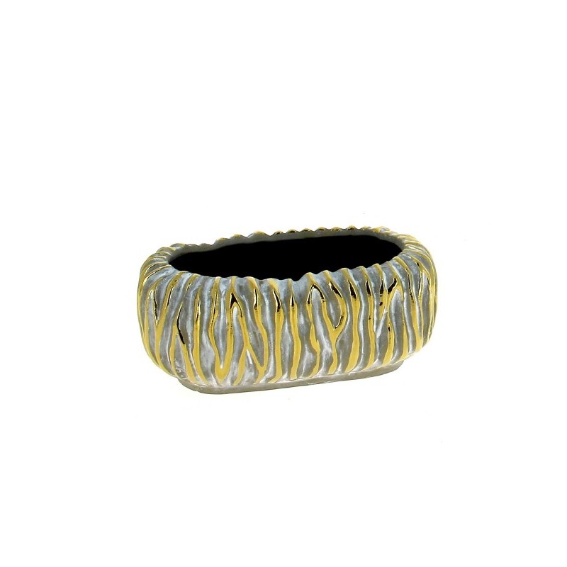 JARDINIERE RAINURE GRIS & OR 15.5X9.5 H6.5CM les 6P