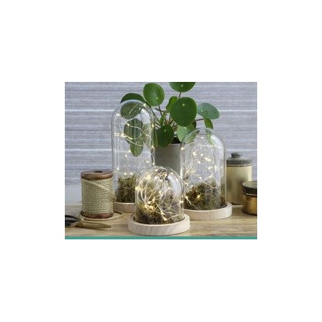 VERRE CLOCHE SUR PLATEAU BOIS Diam.10 H18CM/1P