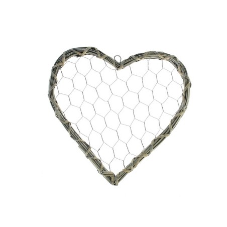 COEUR GRILLAGE contour OSIER GRIS 30CM à la pièce