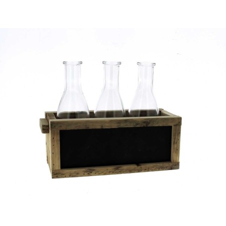 VERRE BOUTEILLE H18.5CM 3 pièces SUP BOIS ARDOISE
