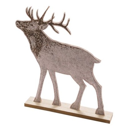 CERF EN FEUTRINE SUR SOCLE EN BOIS 41x6x49CM à la pièce