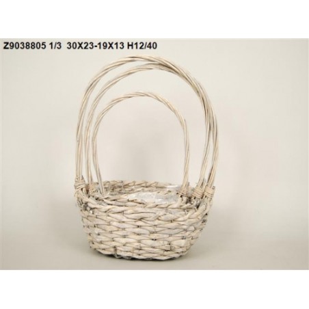 CORBEILLE OSIER GRIS ovale SET 3P