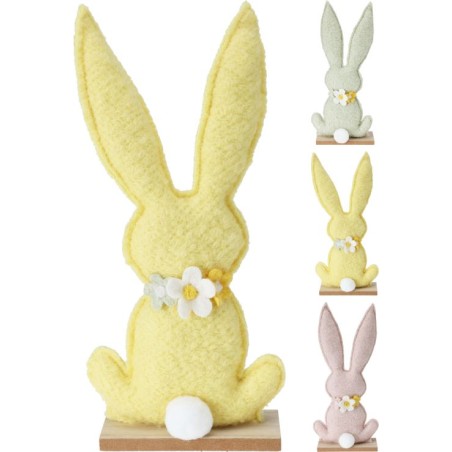 LAPIN FEUTRINE AVEC COLLIER DE FLEURS 30CM ASS./3P