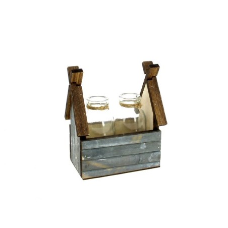 VERRE BOUTEILLE /2+MAISON BOIS GRIS pièce