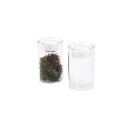 VERRE VASE+PORTE BOUGIE 06.5 H10.5CM les 6P