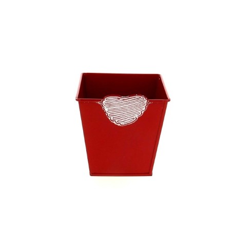 ZINC-POT ROUGE BORD COEUR CARRE 10x10 H10CM /6P