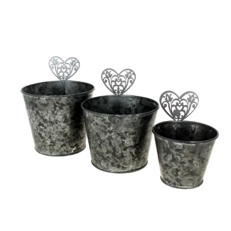 ZINC-POT GRIS COEUR AJOURE SET 3P