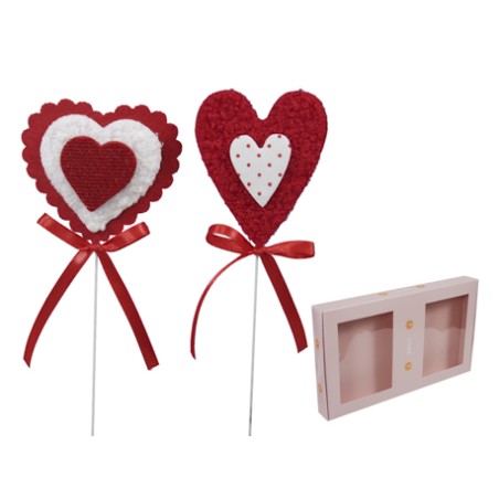 COEUR TISSU ROUGE +NOEUD les 18P