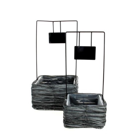 CORBEILLE GRISE SUP.FER NOIR SET 2P