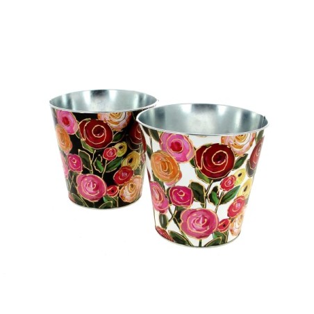 ZINC-POT ROSES PEINTES 015 H15CM les 6P