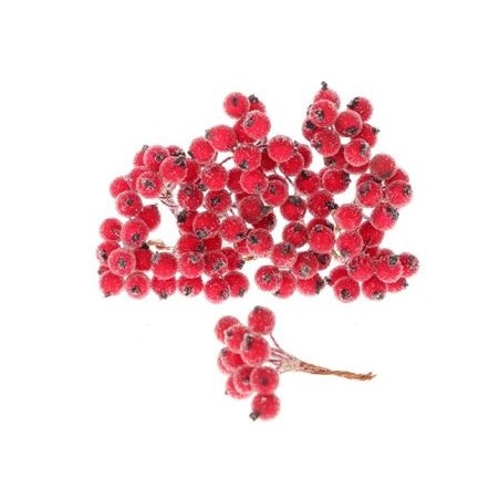 BAIE ROUGE GIVREE BOUQUET 10CM les 120P