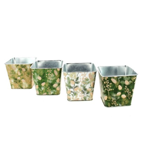 ZINC-POT BRANCHE DE PIN 8x8 H8CM les 12P