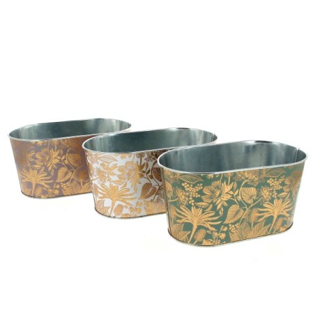 ZINC-JARD. FEUILLES DOREES 22.5x13.5 H11.5CM les 6P