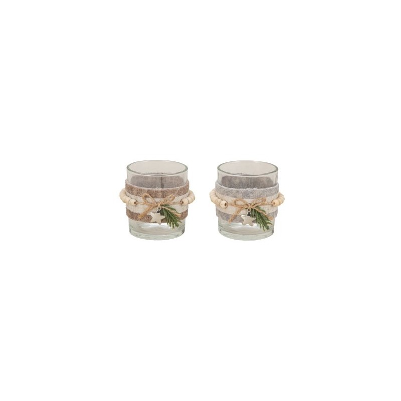 VERRE BOUGEOIR + PERLE BOIS 07CM les 6P