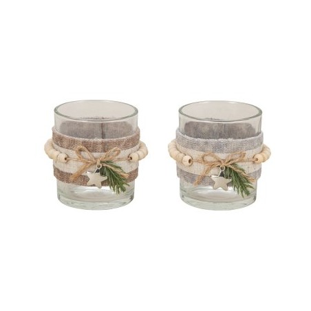 VERRE BOUGEOIR + PERLE BOIS 07CM les 6P