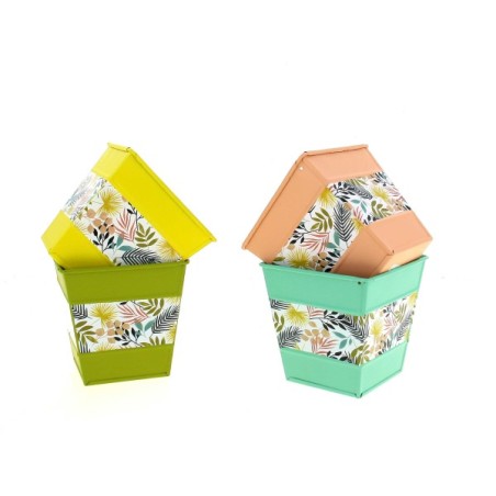 ZINC-SEAU FLEURI 10X10 H10CM les 12P