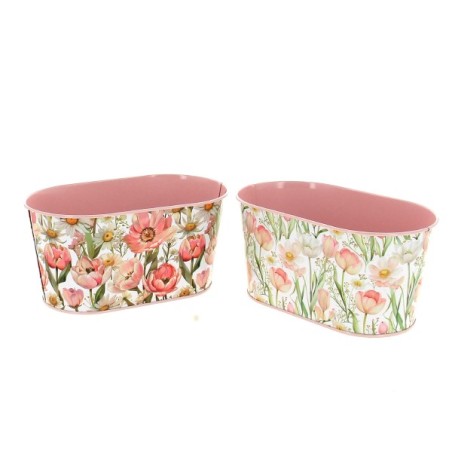 ZINC-JARDINIERE FLEURS ROSE 19.5X11.5 les 6P