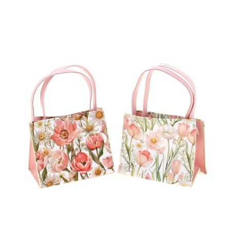 SAC CUIR FLEURS ROSE 13X8 H11CM les 5P