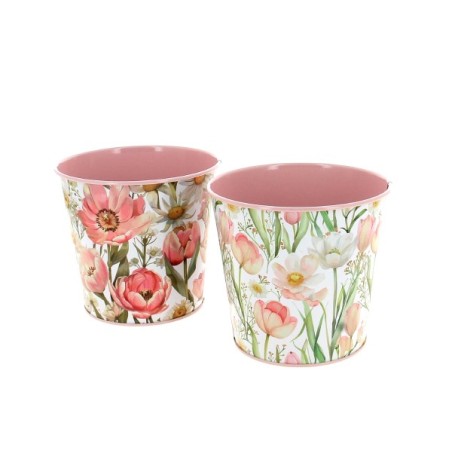 ZINC-POT FLEURS ROSE 013.5 H12CM les 12P