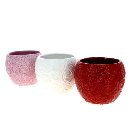 C.POT ROSE EN RELIEF 013 H08.5CM les 6P