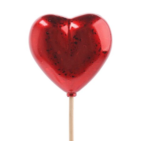 PIQUE COEUR ROUGE BRILLANT 6.5CM H50CM les 10P