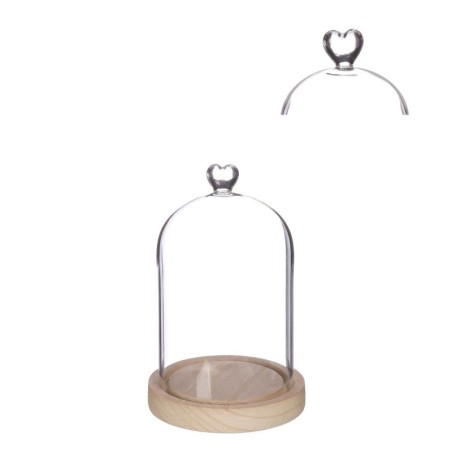 VERRE CLOCHE COEUR SUR BOIS 012 H18.5CM pièce