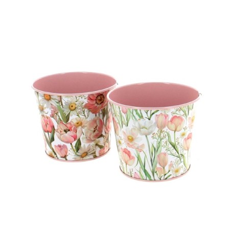 ZINC-POT FLEURS ROSE 011.5 H09.5CL les 12P