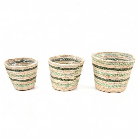 C.POT RAPHIA NATUREL/VERT O17.5 A 23CM SET 3P