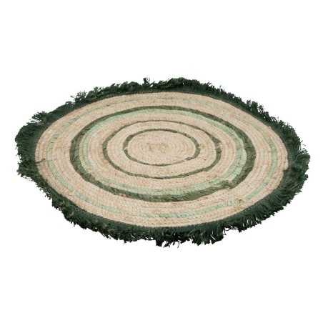 TAPIS RAPHIA ROND NATUREL/VERT O67CM