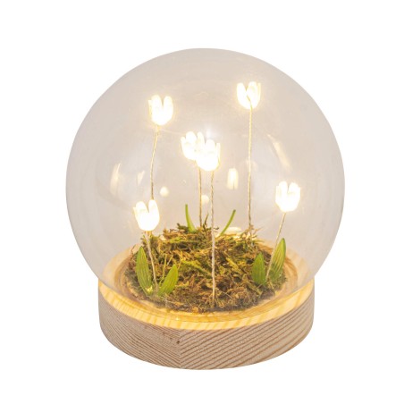 VERRE CLOCHE SUR SOCLE LED FLEURS H12.5CM O9.5 /4P